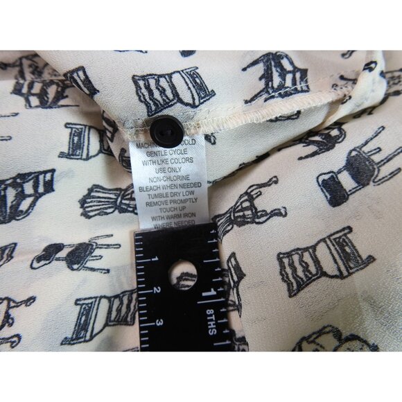 Sunny Leigh Womenβs Smocked Tunic Top Size XL Black Chair Print LS Semi Sheer - Picture 4 of 16